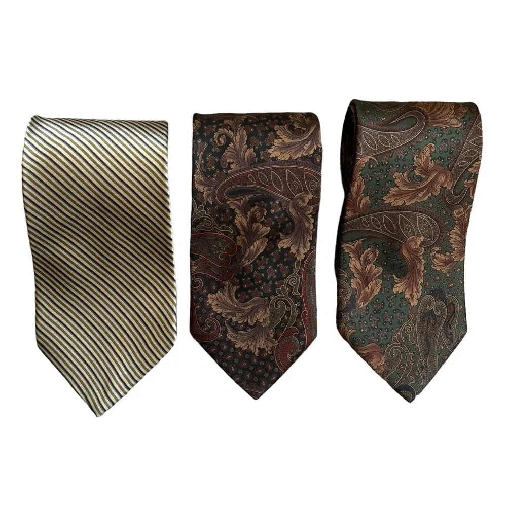 Lot of (3) Bill Blass Mens Ties 100% Silk‎ - (2) Made in USA (1) Made Costa Rica
